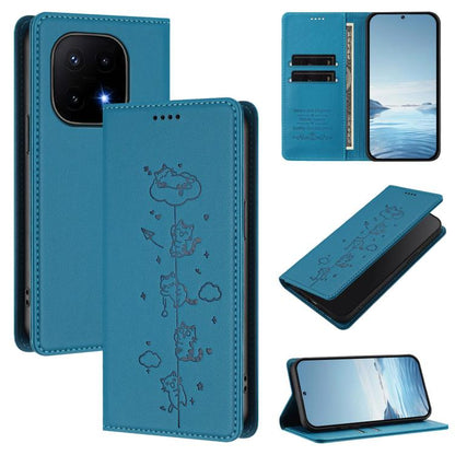 Cute Cats Embossed Magnetic RFID Vegan Leather Phone Case, For vivo Y500 Pro 5G, For vivo iQOO 15 5G
