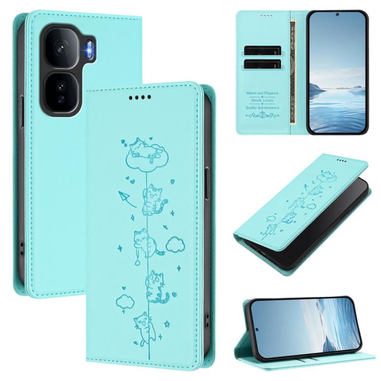 Cute Cats Embossed Magnetic RFID Vegan Leather Phone Case, For vivo Y400 5G / 4G, For vivo iQOO Neo 10+