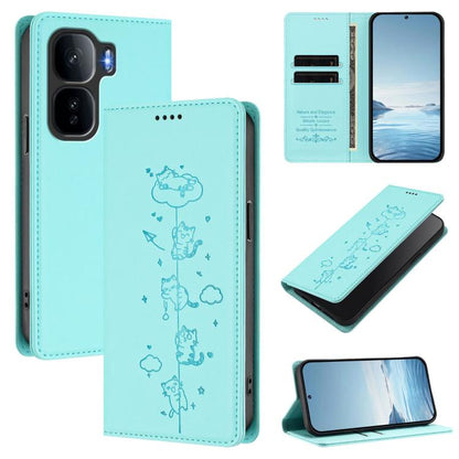 Cute Cats Embossed Magnetic RFID Vegan Leather Phone Case, For vivo Y400 5G / 4G, For vivo iQOO Neo 10+