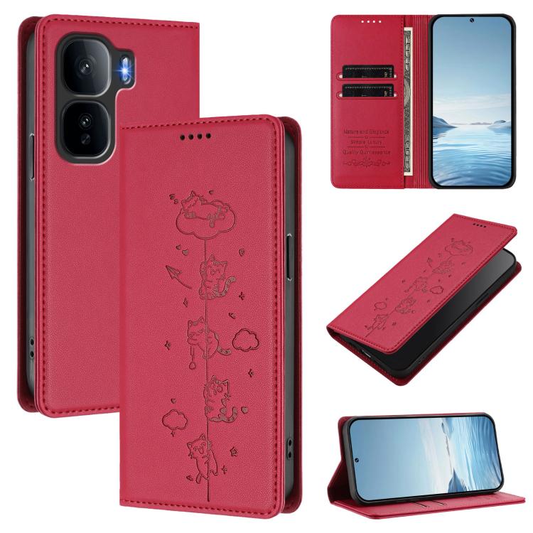 Cute Cats Embossed Magnetic RFID Vegan Leather Phone Case, For vivo Y400 5G / 4G, For vivo iQOO Neo 10+