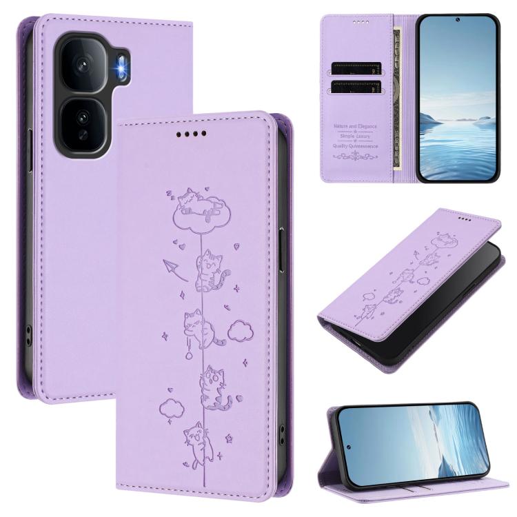 Cute Cats Embossed Magnetic RFID Vegan Leather Phone Case, For vivo Y400 5G / 4G, For vivo iQOO Neo 10+