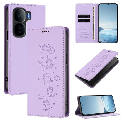 Cute Cats Embossed Magnetic RFID Vegan Leather Phone Case, For vivo Y400 5G / 4G, For vivo iQOO Neo 10+
