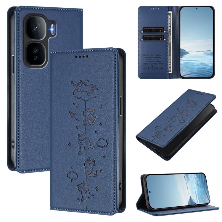 Cute Cats Embossed Magnetic RFID Vegan Leather Phone Case, For vivo Y400 5G / 4G, For vivo iQOO Neo 10+
