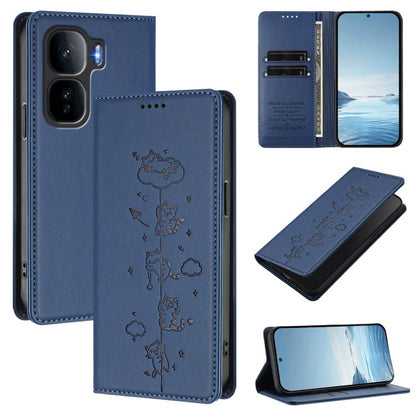 Cute Cats Embossed Magnetic RFID Vegan Leather Phone Case, For vivo Y400 5G / 4G, For vivo iQOO Neo 10+
