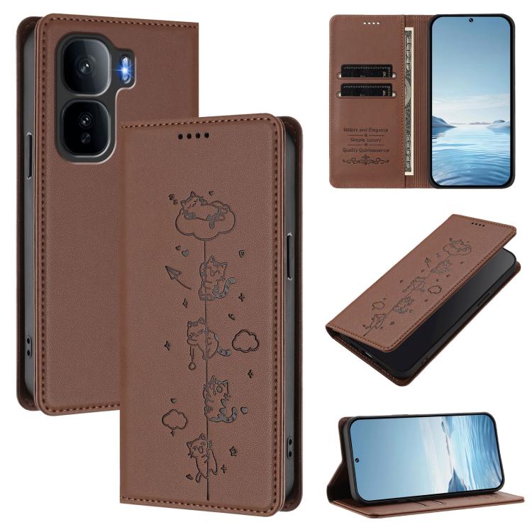 Cute Cats Embossed Magnetic RFID Vegan Leather Phone Case, For vivo Y400 5G / 4G, For vivo iQOO Neo 10+