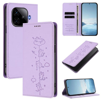 Cute Cats Embossed Magnetic RFID Vegan Leather Phone Case, For vivo iQOO Z9x, For vivo iQOO Z9 5G / Z9 Turbo 5G