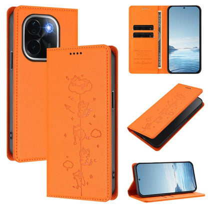 Cute Cats Embossed Magnetic RFID Vegan Leather Phone Case, For vivo V40 / V40 Pro / T3 Ultra 5G, For vivo iQOO Z9s Pro / T3 Pro 5G India