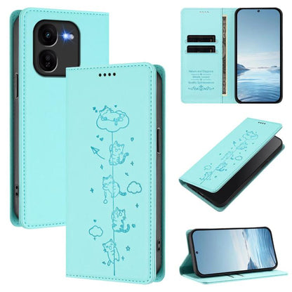 Cute Cats Embossed Magnetic RFID Vegan Leather Phone Case, For vivo iQOO Z9x, For vivo iQOO Z9 5G / Z9 Turbo 5G