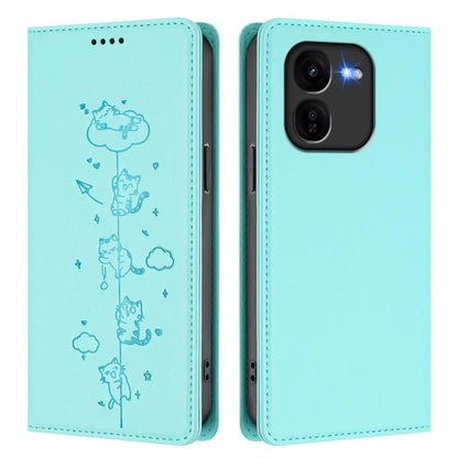 Cute Cats Embossed Magnetic RFID Vegan Leather Phone Case, For vivo iQOO Z9x, For vivo iQOO Z9 5G / Z9 Turbo 5G