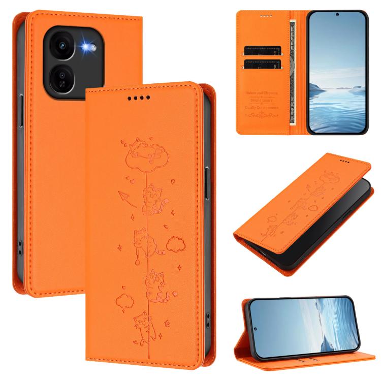 Cute Cats Embossed Magnetic RFID Vegan Leather Phone Case, For vivo iQOO Z9x, For vivo iQOO Z9 5G / Z9 Turbo 5G