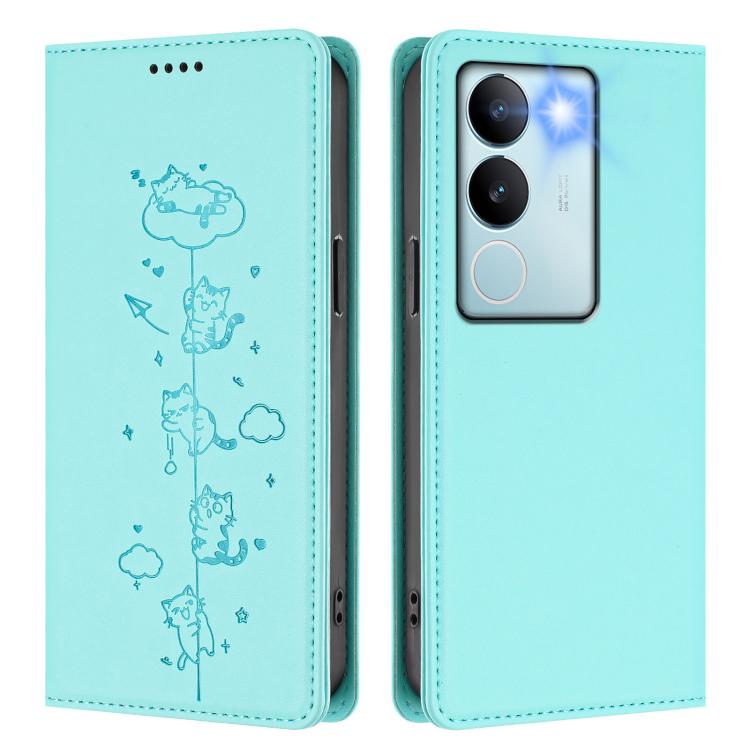 Cute Cats Embossed Magnetic RFID Vegan Leather Phone Case, For vivo S17 / S17 Pro / V29 / V29 Pro 5G, For vivo Y17s 4G
