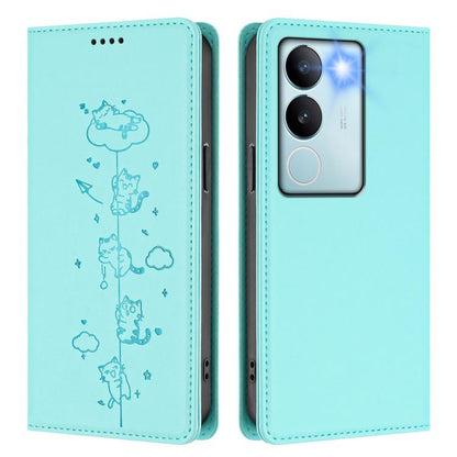 Cute Cats Embossed Magnetic RFID Vegan Leather Phone Case, For vivo S17 / S17 Pro / V29 / V29 Pro 5G, For vivo Y17s 4G