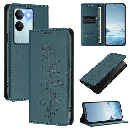 Cute Cats Embossed Magnetic RFID Vegan Leather Phone Case, For vivo S17 / S17 Pro / V29 / V29 Pro 5G, For vivo Y17s 4G