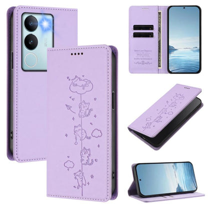 Cute Cats Embossed Magnetic RFID Vegan Leather Phone Case, For vivo S17 / S17 Pro / V29 / V29 Pro 5G, For vivo Y17s 4G
