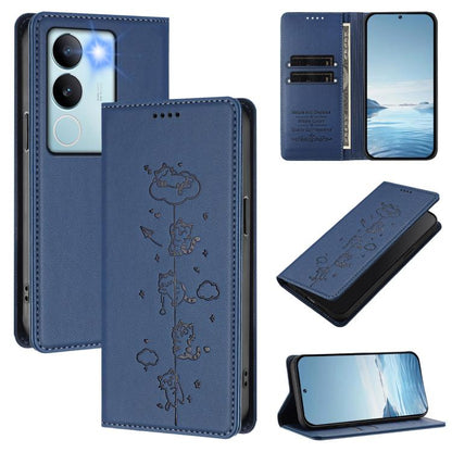 Cute Cats Embossed Magnetic RFID Vegan Leather Phone Case, For vivo S17 / S17 Pro / V29 / V29 Pro 5G, For vivo Y17s 4G