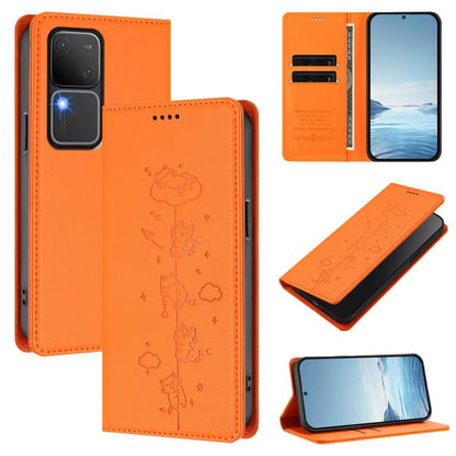 Cute Cats Embossed Magnetic RFID Vegan Leather Phone Case, For vivo Y100 5G / T3 5G IDN, For vivo S18 / S18 Pro / V30 / V30 Pro 5G