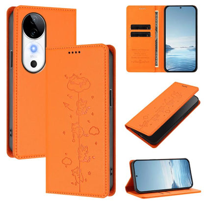 Cute Cats Embossed Magnetic RFID Vegan Leather Phone Case, For vivo S19, For vivo Y28 4G
