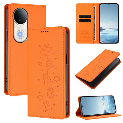 Cute Cats Embossed Magnetic RFID Vegan Leather Phone Case, For vivo Y29 5G India / Y19s 4G, For vivo S20 5G
