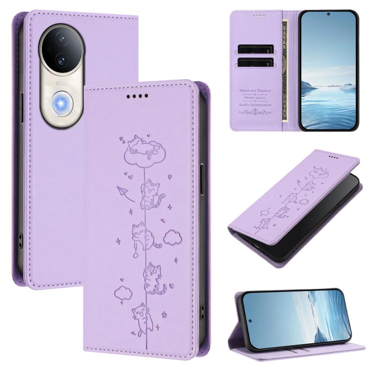 Cute Cats Embossed Magnetic RFID Vegan Leather Phone Case, For vivo Y29 5G India / Y19s 4G, For vivo S20 5G