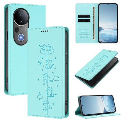 Cute Cats Embossed Magnetic RFID Vegan Leather Phone Case, For vivo S20 Pro 5G, For vivo V40 Lite 5G / 4G / Y300 5G IDN