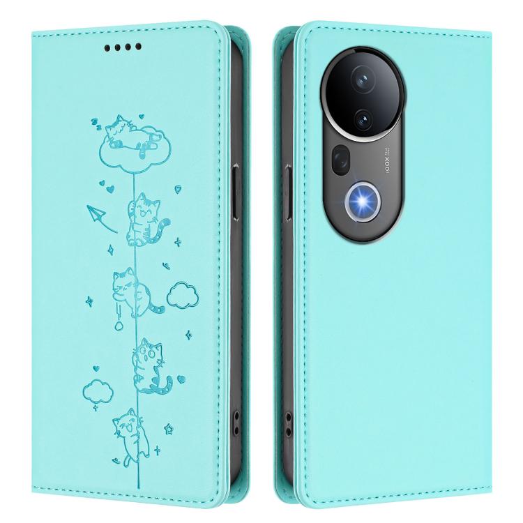 Cute Cats Embossed Magnetic RFID Vegan Leather Phone Case, For vivo S20 Pro 5G, For vivo V40 Lite 5G / 4G / Y300 5G IDN