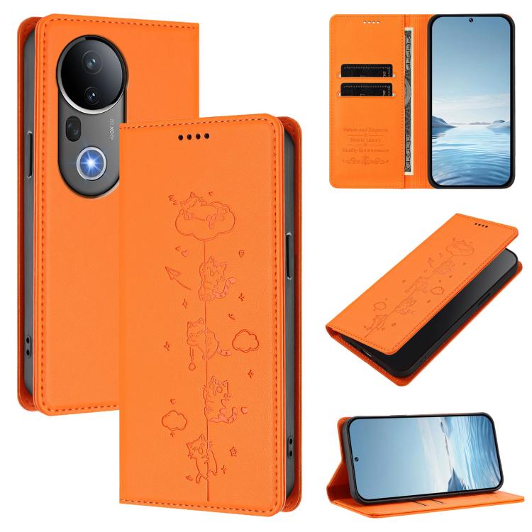 Cute Cats Embossed Magnetic RFID Vegan Leather Phone Case, For vivo S20 Pro 5G, For vivo V40 Lite 5G / 4G / Y300 5G IDN