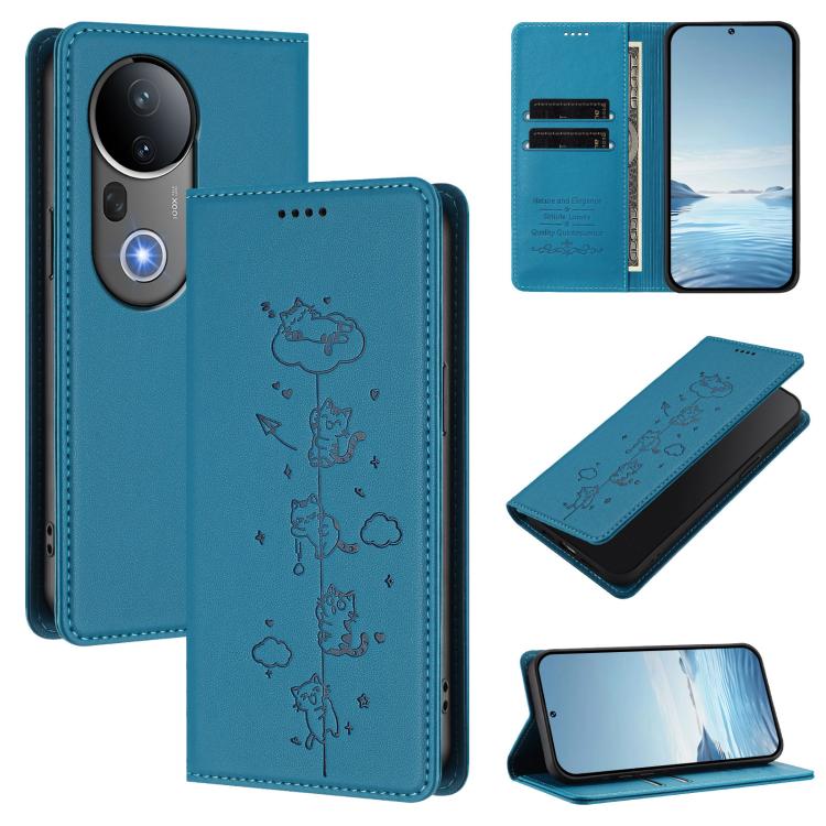 Cute Cats Embossed Magnetic RFID Vegan Leather Phone Case, For vivo S20 Pro 5G, For vivo V40 Lite 5G / 4G / Y300 5G IDN