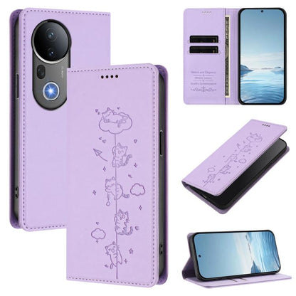Cute Cats Embossed Magnetic RFID Vegan Leather Phone Case, For vivo S20 Pro 5G, For vivo V40 Lite 5G / 4G / Y300 5G IDN