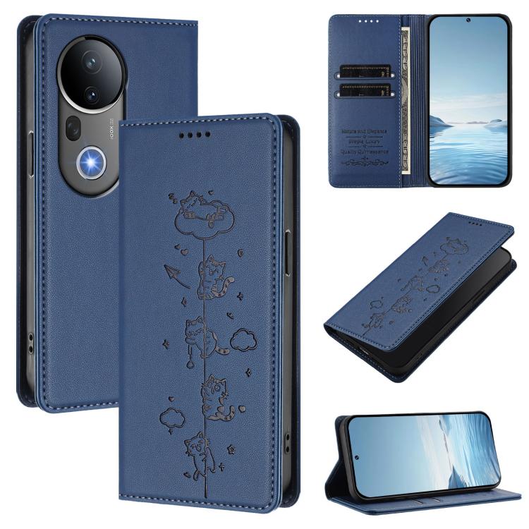 Cute Cats Embossed Magnetic RFID Vegan Leather Phone Case, For vivo S20 Pro 5G, For vivo V40 Lite 5G / 4G / Y300 5G IDN
