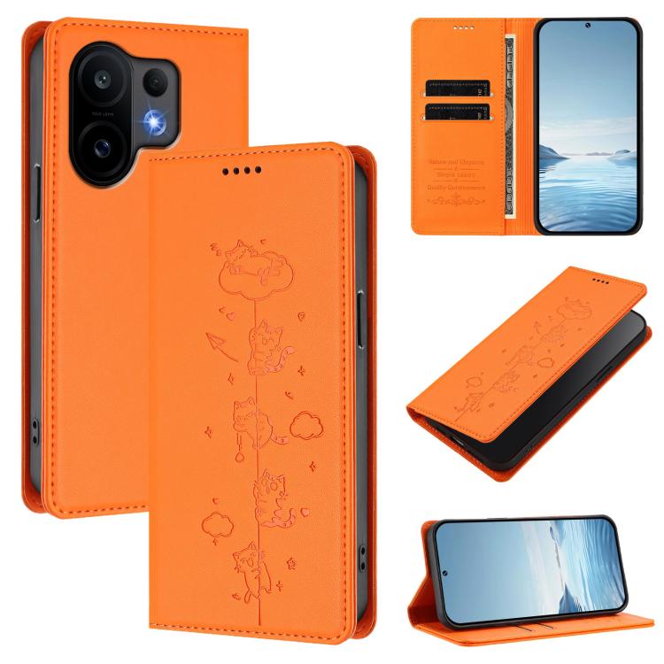 Cute Cats Embossed Magnetic RFID Vegan Leather Phone Case, For vivo Y400 Pro 5G, For vivo S30