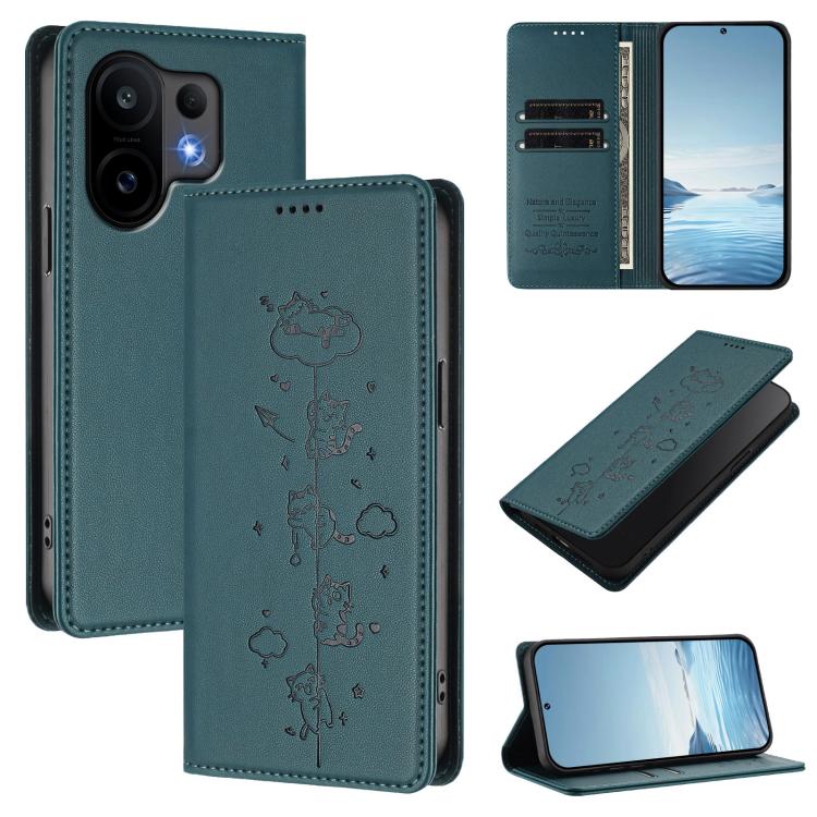 Cute Cats Embossed Magnetic RFID Vegan Leather Phone Case, For vivo Y400 Pro 5G, For vivo S30
