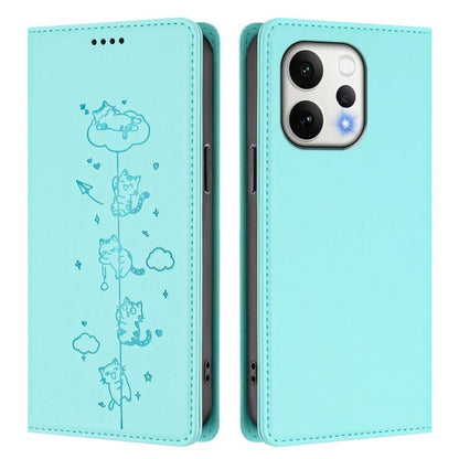 Cute Cats Embossed Magnetic RFID Vegan Leather Phone Case, For vivo S50 5G, For vivo V60 5G / V60e 5G