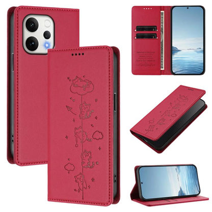 Cute Cats Embossed Magnetic RFID Vegan Leather Phone Case, For vivo S50 5G, For vivo V60 5G / V60e 5G