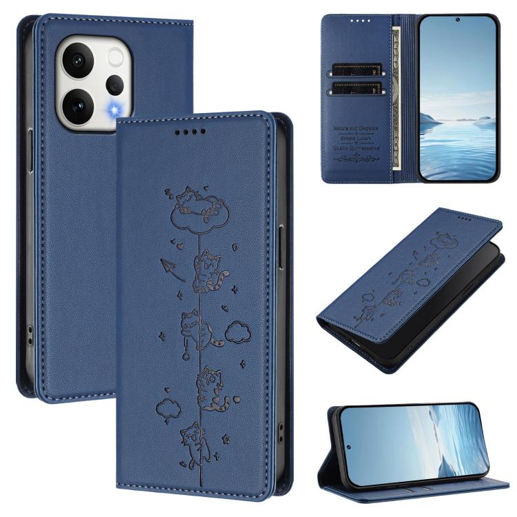 Cute Cats Embossed Magnetic RFID Vegan Leather Phone Case, For vivo S50 5G, For vivo V60 5G / V60e 5G
