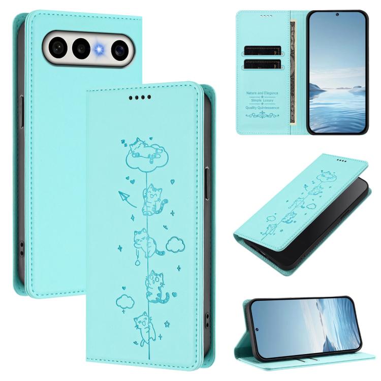 Cute Cats Embossed Magnetic RFID Vegan Leather Phone Case, For vivo X300 Ultra, For vivo S50 Pro mini 5G