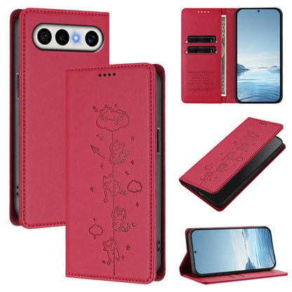 Cute Cats Embossed Magnetic RFID Vegan Leather Phone Case, For vivo X300 Ultra, For vivo S50 Pro mini 5G