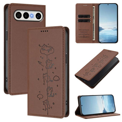Cute Cats Embossed Magnetic RFID Vegan Leather Phone Case, For vivo X300 Ultra, For vivo S50 Pro mini 5G