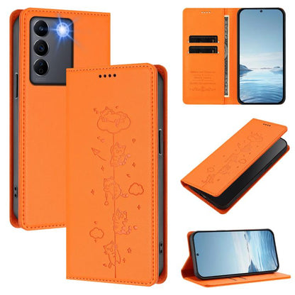 Cute Cats Embossed Magnetic RFID Vegan Leather Phone Case, For vivo V27 / V27 Pro 5G, For vivo V27e / T2 4G