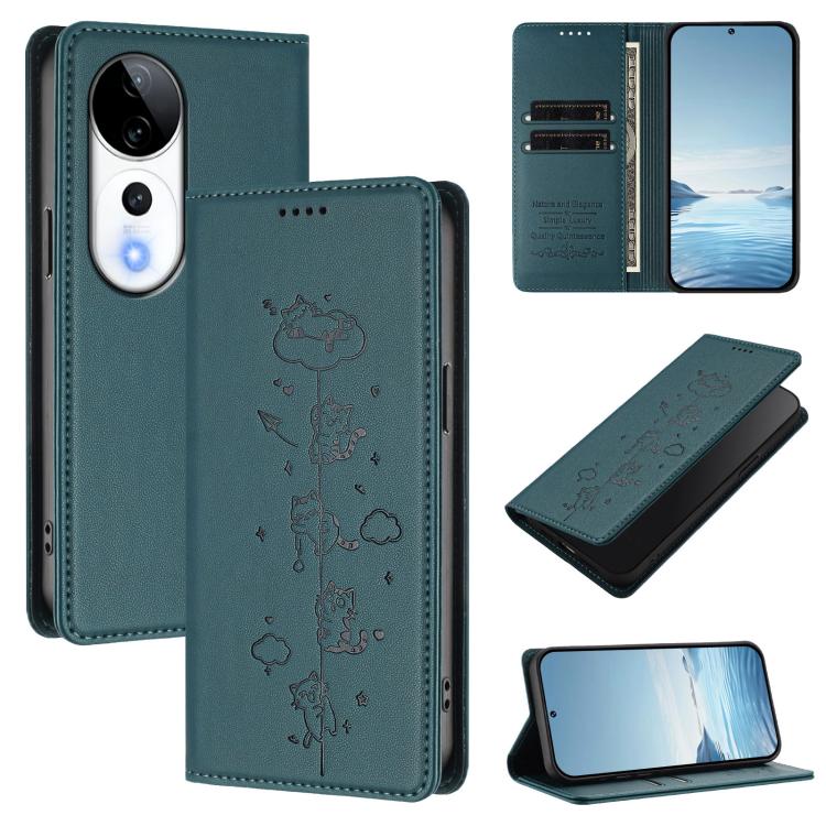 Cute Cats Embossed Magnetic RFID Vegan Leather Phone Case, For vivo V40 / V40 Pro / T3 Ultra 5G, For vivo iQOO Z9s Pro / T3 Pro 5G India