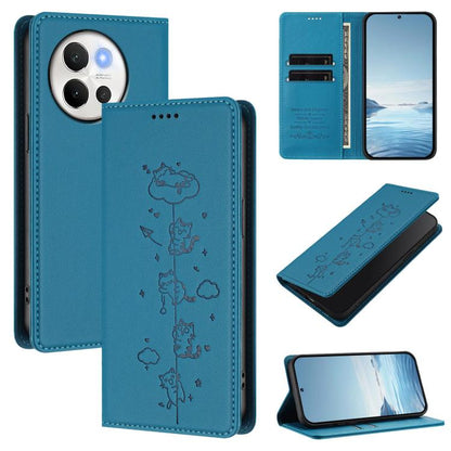 Cute Cats Embossed Magnetic RFID Vegan Leather Phone Case, For vivo Y03 4G / Y18 4G / Y28s 5G, For vivo V40 Lite / V30e 5G