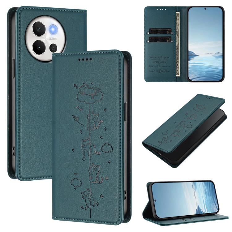 Cute Cats Embossed Magnetic RFID Vegan Leather Phone Case, For vivo Y03 4G / Y18 4G / Y28s 5G, For vivo V40 Lite / V30e 5G