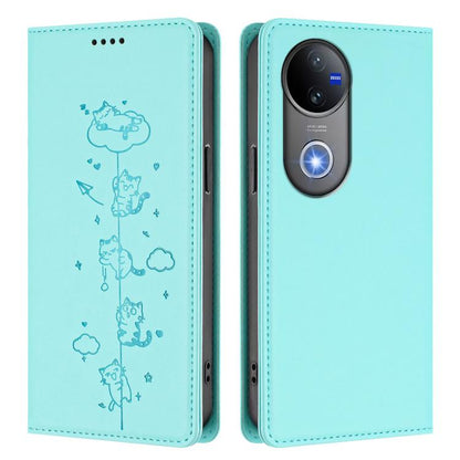 Cute Cats Embossed Magnetic RFID Vegan Leather Phone Case, For vivo V50 5G / V50e 5G, For vivo V50 Lite 5G / 4G