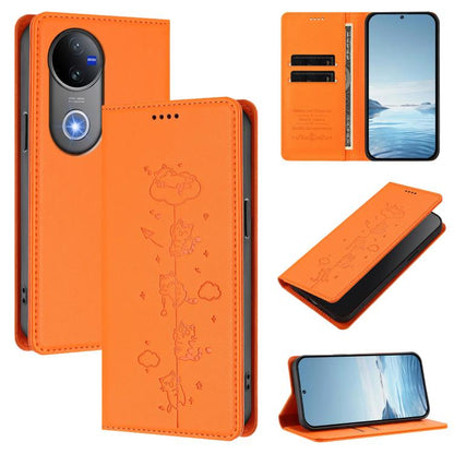 Cute Cats Embossed Magnetic RFID Vegan Leather Phone Case, For vivo V50 5G / V50e 5G, For vivo V50 Lite 5G / 4G