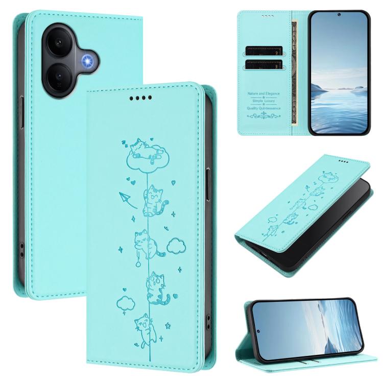 Cute Cats Embossed Magnetic RFID Vegan Leather Phone Case, For vivo Y31 5G, For vivo V60 Lite 5G