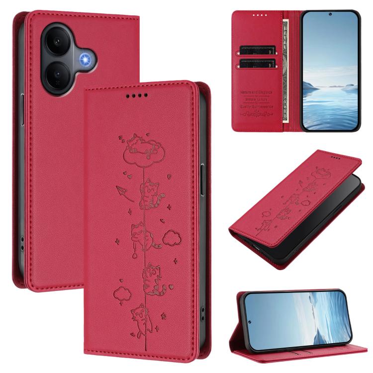 Cute Cats Embossed Magnetic RFID Vegan Leather Phone Case, For vivo Y31 5G, For vivo V60 Lite 5G
