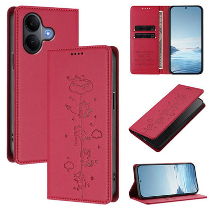 Cute Cats Embossed Magnetic RFID Vegan Leather Phone Case, For vivo Y31 5G, For vivo V60 Lite 5G