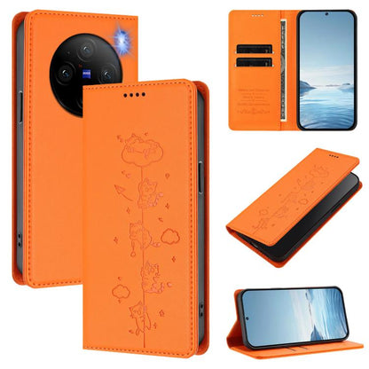 Cute Cats Embossed Magnetic RFID Vegan Leather Phone Case, For vivo X100 5G, For vivo Y36 4G / Y27s 4G