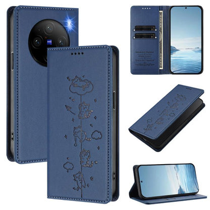 Cute Cats Embossed Magnetic RFID Vegan Leather Phone Case, For vivo X100 5G, For vivo Y36 4G / Y27s 4G