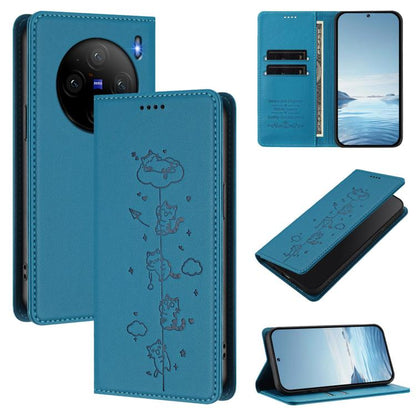 Cute Cats Embossed Magnetic RFID Vegan Leather Phone Case, For vivo X100s 5G, For vivo Y38 5G / T3x 5G