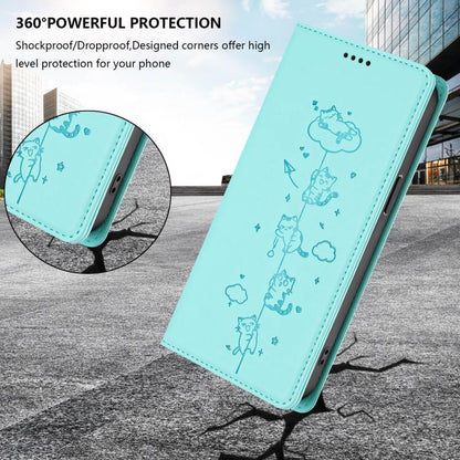 Cute Cats Embossed Magnetic RFID Vegan Leather Phone Case, For vivo X200 5G, For vivo X200 Pro mini